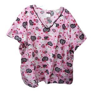 Hello Kitty Sanrio Scrub Top Women's 3XL Pink Hearts Roses Nurse Medical Uniform